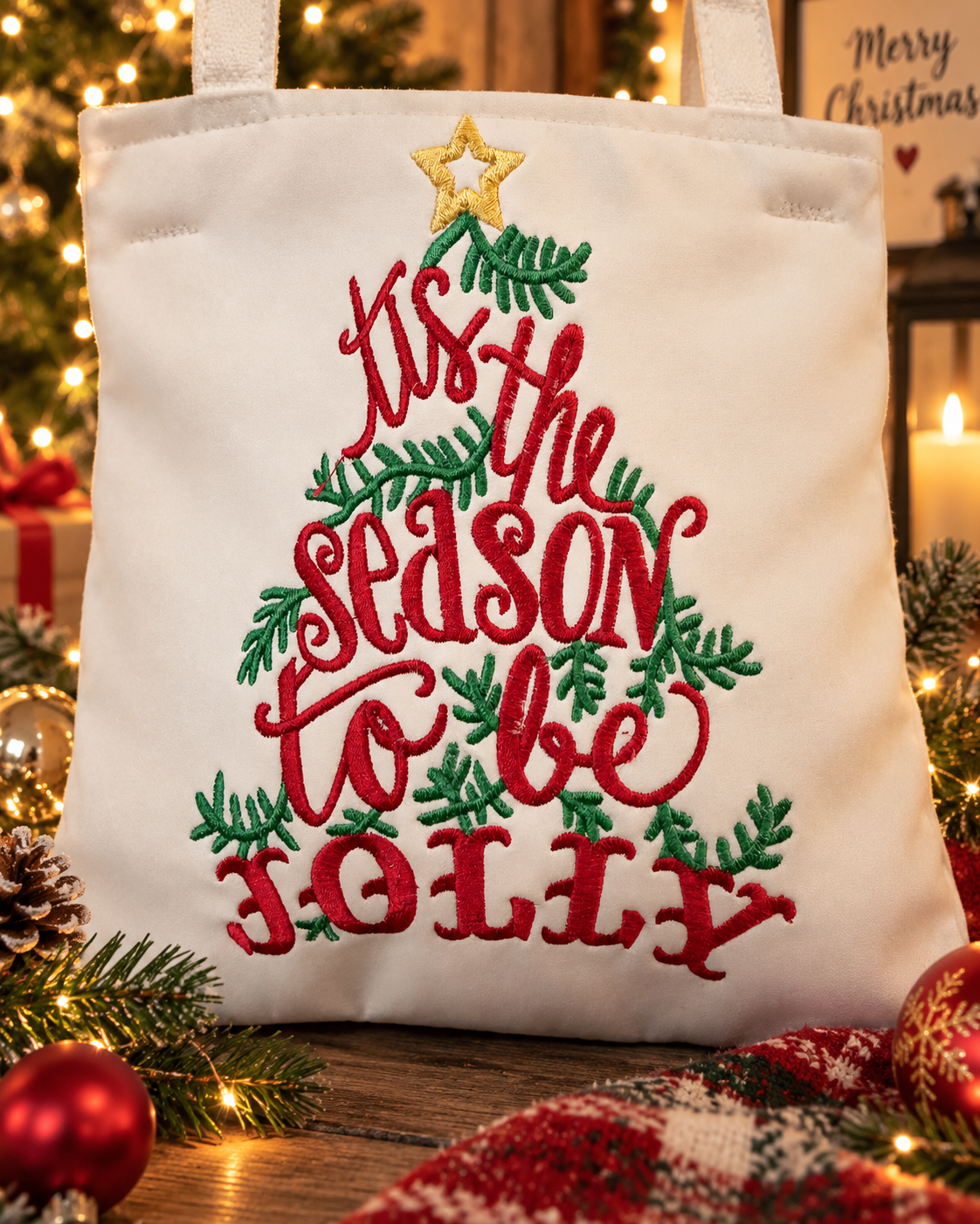 White & Red Christmas Tree Day Bag