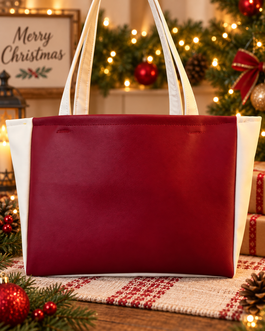 White & Red Christmas Tree Day Bag