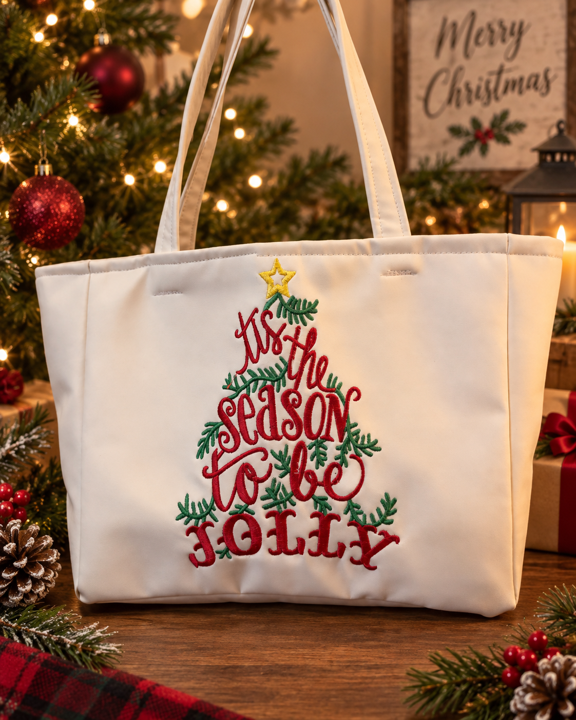White & Red Christmas Tree Day Bag
